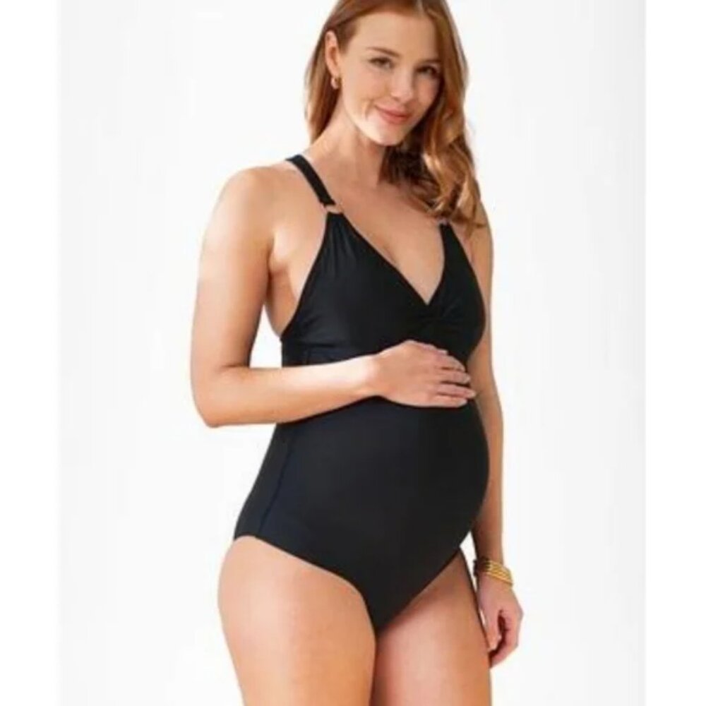 NWT--Seraphine Black One Piece Swimsuit with Gold Details Size M